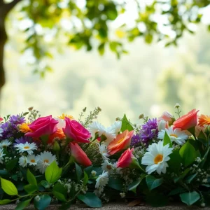 Tribute scene with flowers symbolizing remembrance