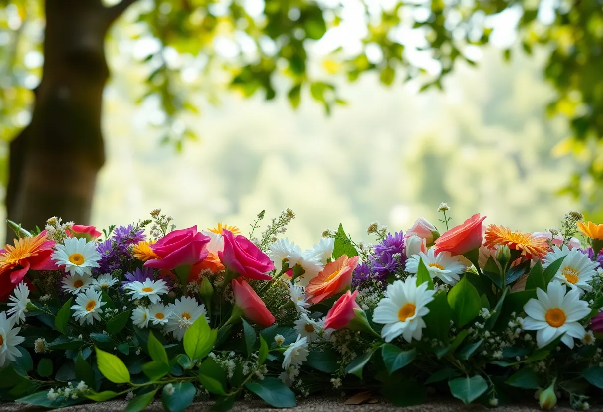 Tribute scene with flowers symbolizing remembrance