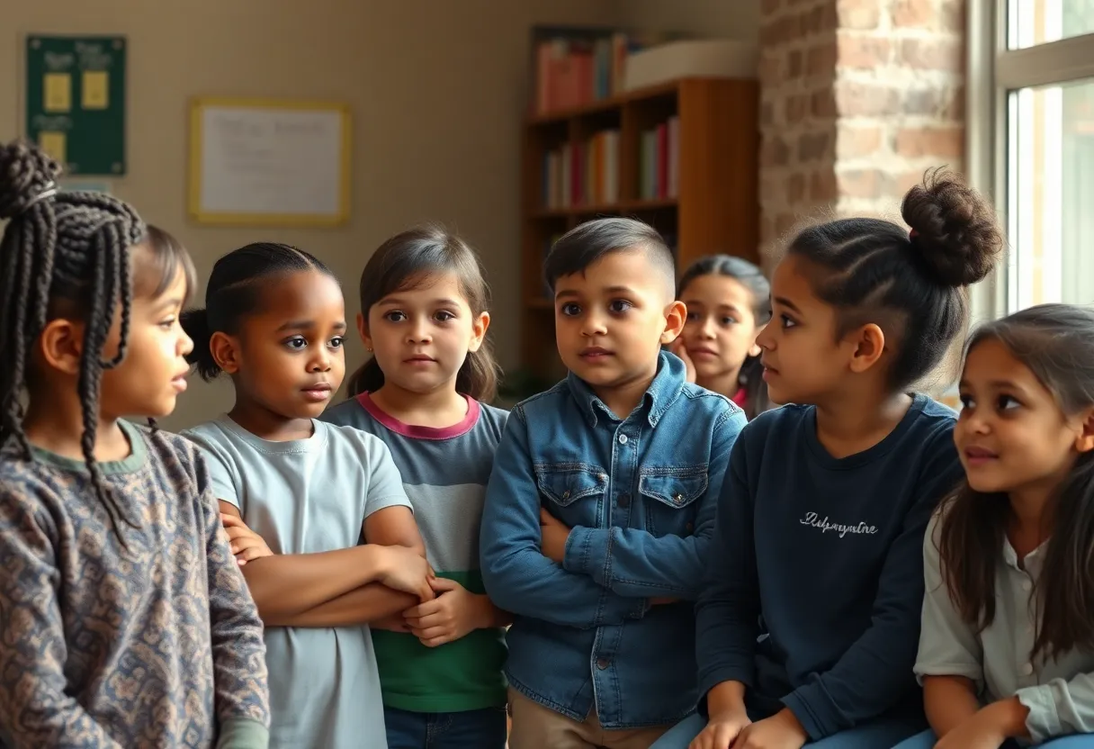 A diverse group of youth discussing foster care awareness