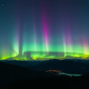 Aurora Borealis lighting up the night sky over a landscape in the U.S.