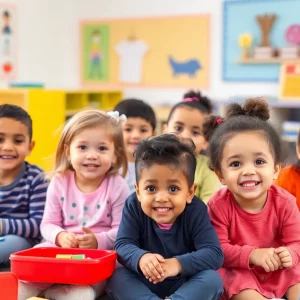 Young children participating in a pre-kindergarten classroom activity.