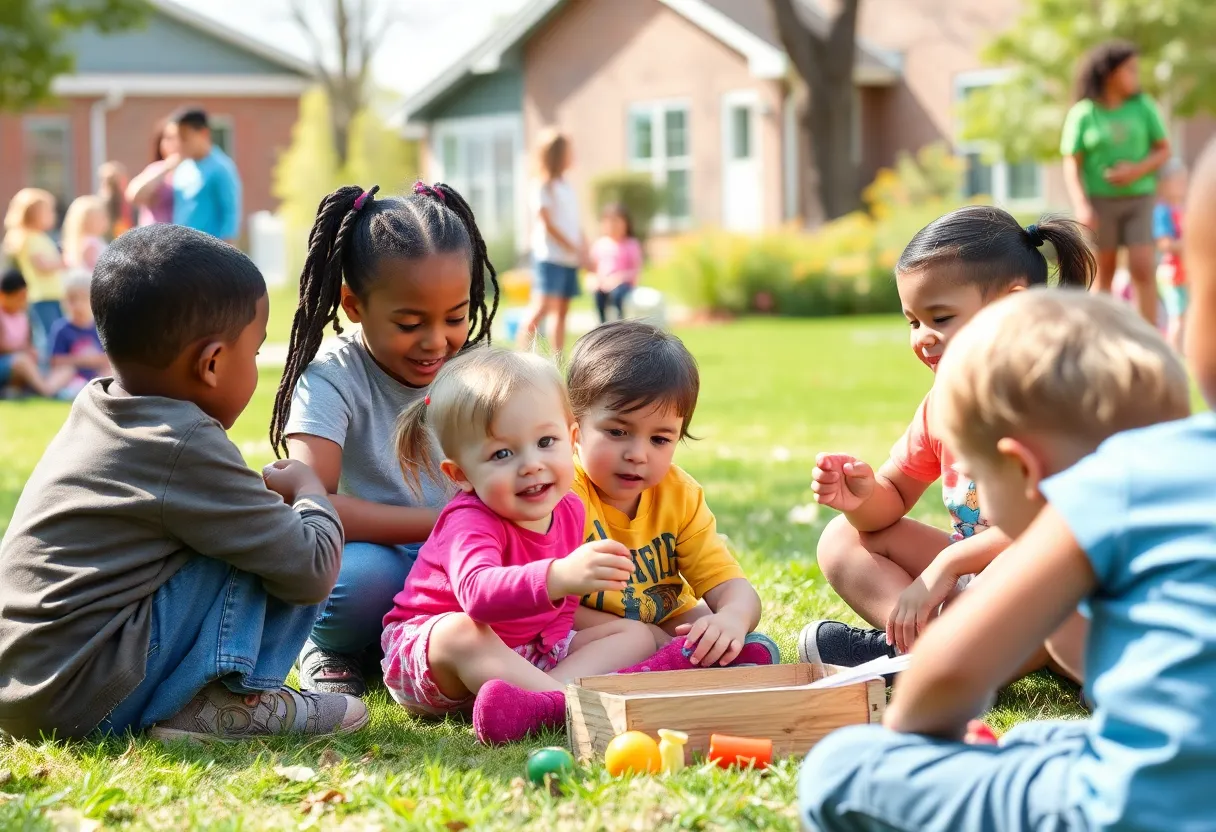 Children participating in outdoor learning activities in Bowling Green, Kentucky.