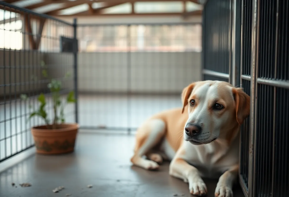 A dog receiving care in a humane society