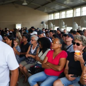 Individuals seeking relief from heat in the Salvation Army shelter in Bowling Green