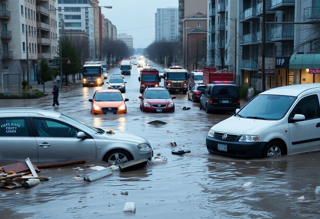 Aftermath of flooding in San Antonio with submerged cars