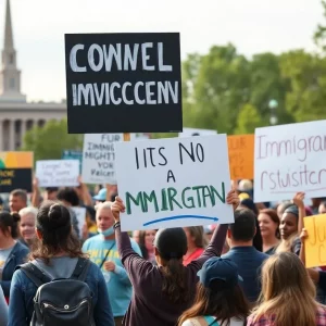 Community members rallying for immigration rights in Bowling Green