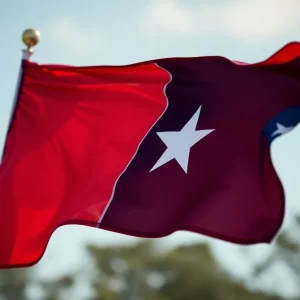 A Texas flag waving in the wind