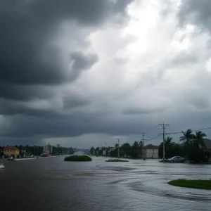 Flooded streets in eastern Mexico due to Tropical Storm Barry