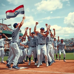 WKU Baseball team celebrating a win in the NCAA Tournament
