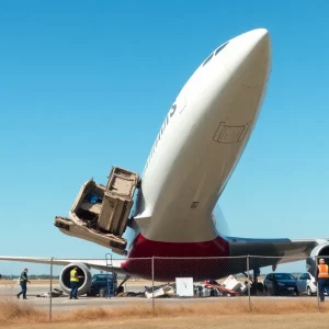 Crashed airplane at Bowling Green-Warren County Regional Airport with emergency crews present.