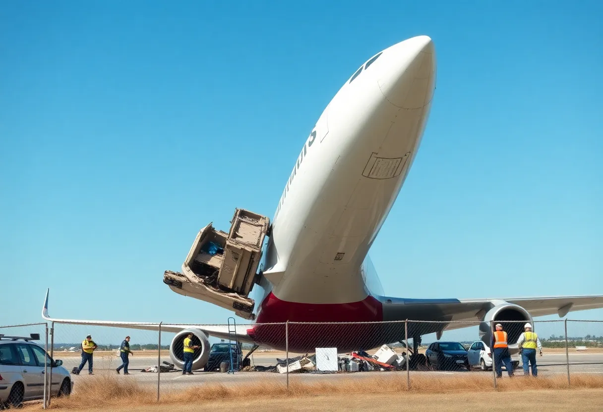 Crashed airplane at Bowling Green-Warren County Regional Airport with emergency crews present.