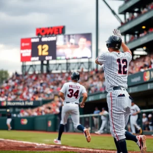 Asheville Tourists celebrating a home run during a baseball game.