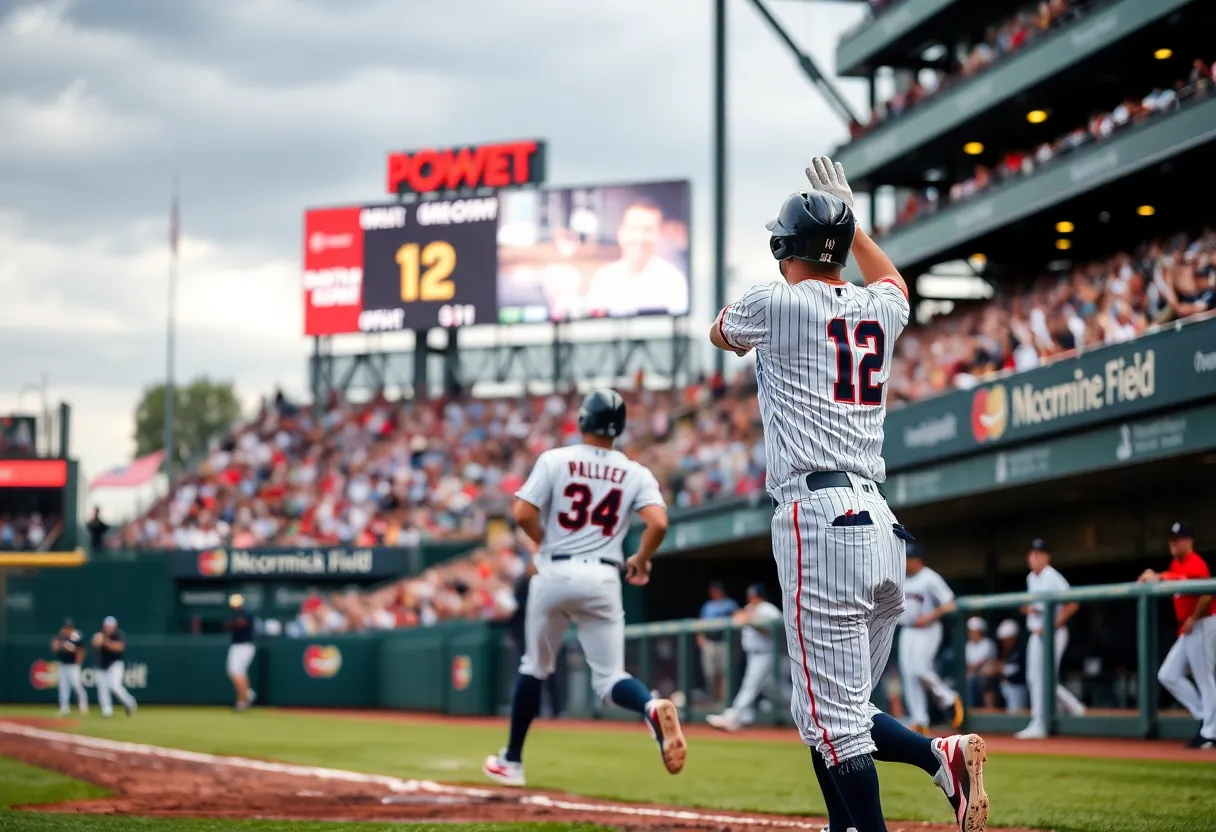 Asheville Tourists celebrating a home run during a baseball game.