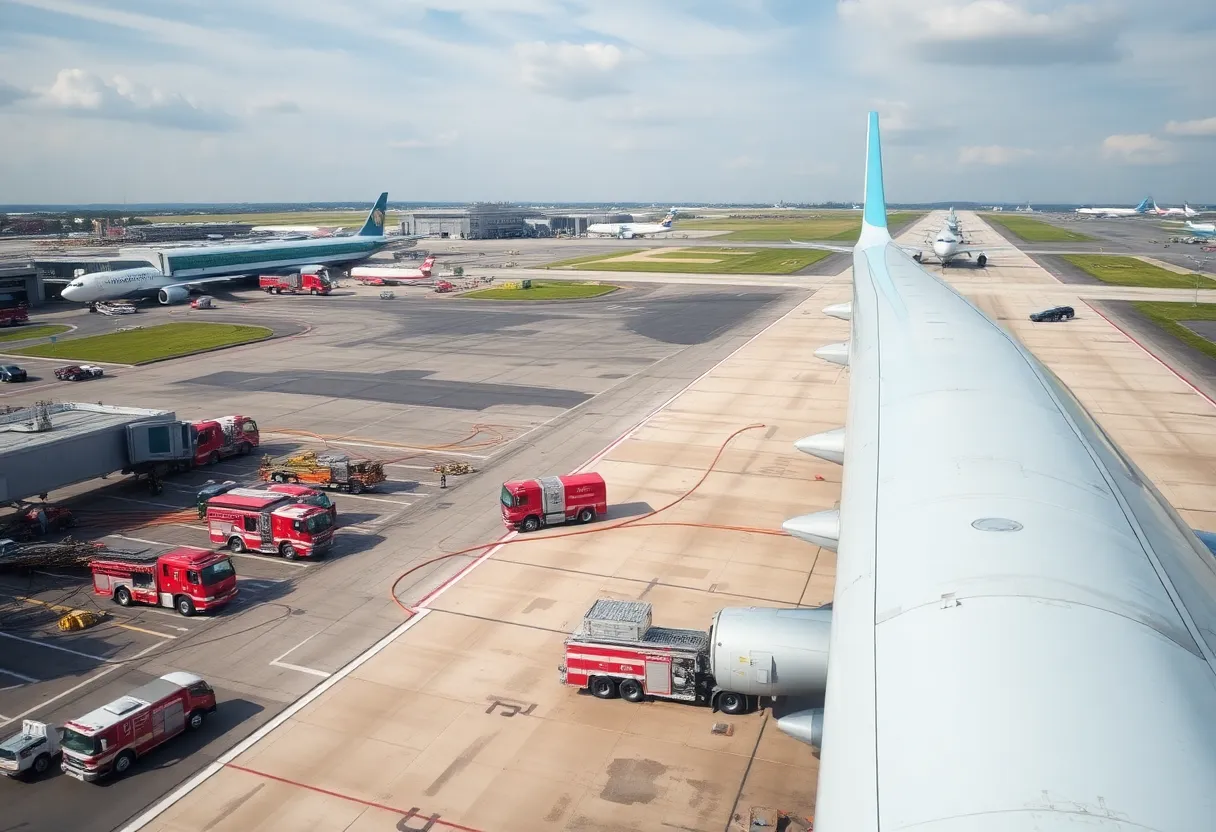 Emergency response vehicles at Bowling Green airport after a plane accident.