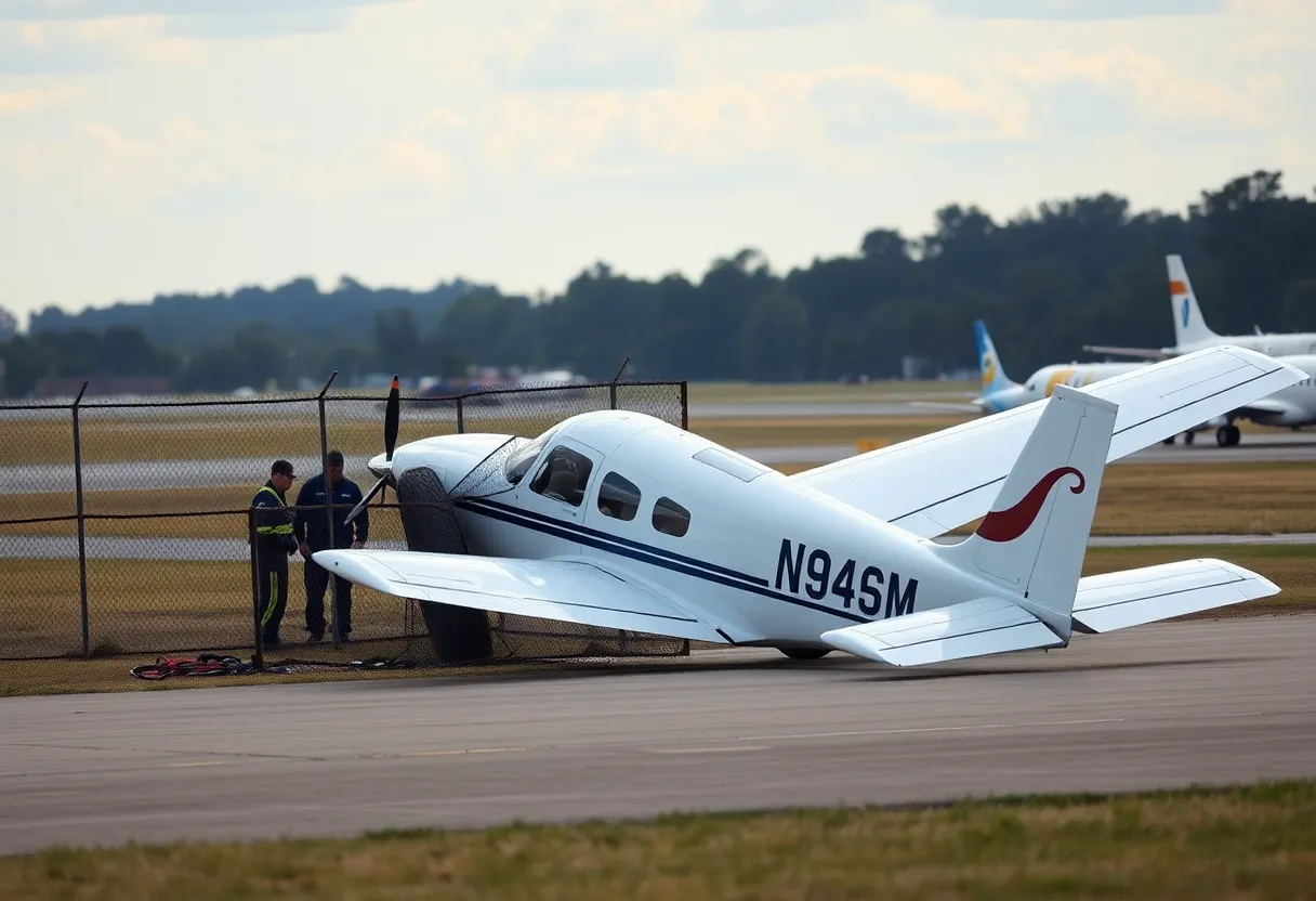 Small airplane off runway at Bowling Green Airport