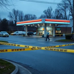 Police tape at the scene of a shooting at an auto mart in Bowling Green.