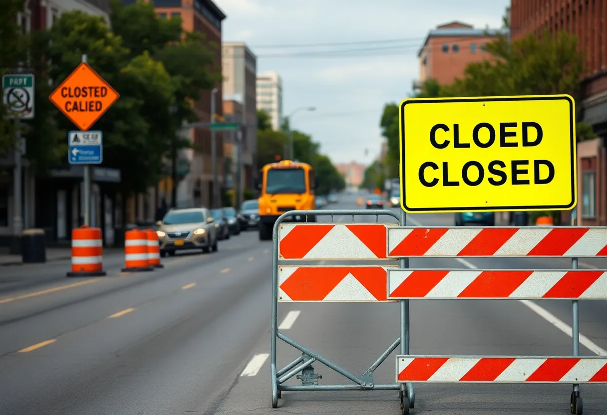 Bowling Green street under construction with closed road signs
