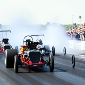 High-performance dragsters preparing to race at the drag racing event