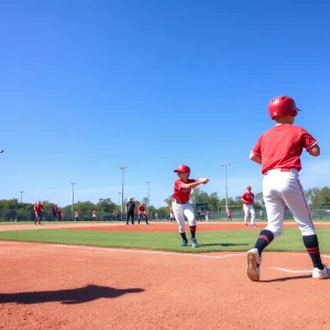 Young baseball players in action on a field