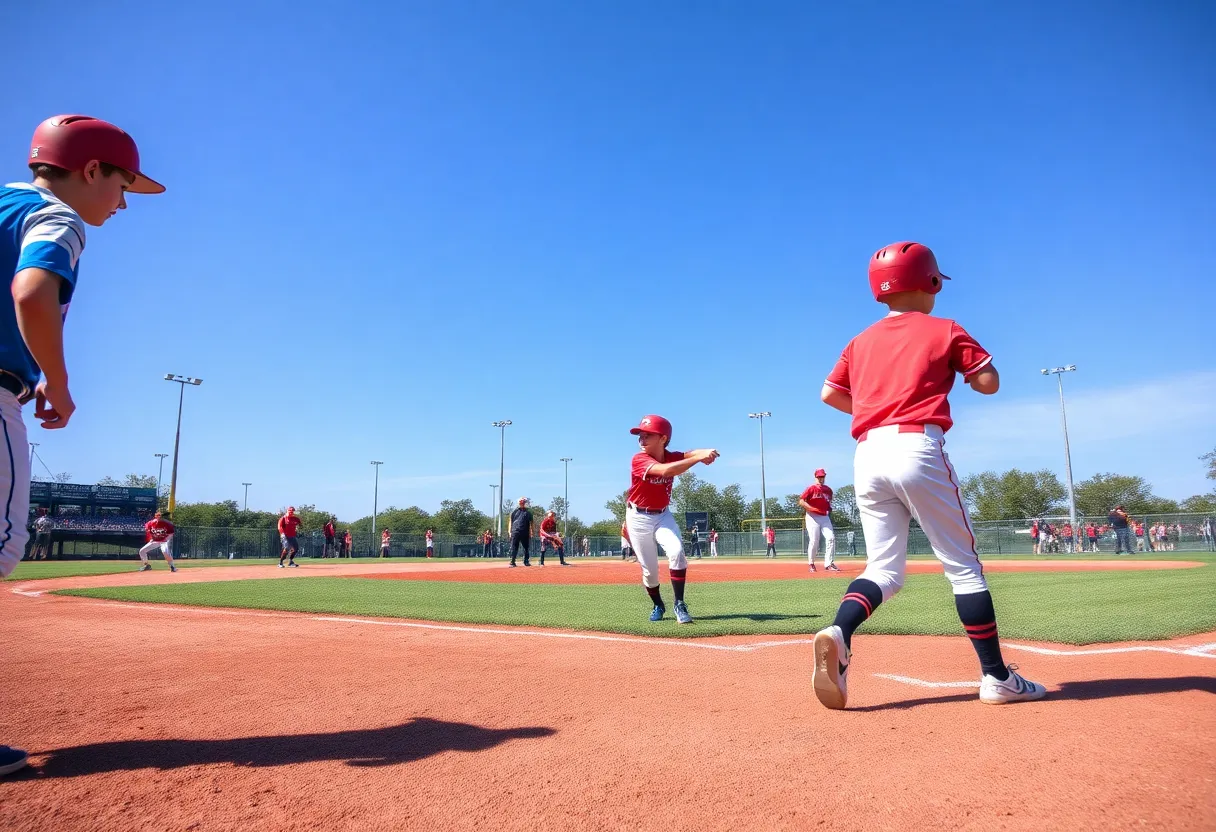 Young baseball players in action on a field