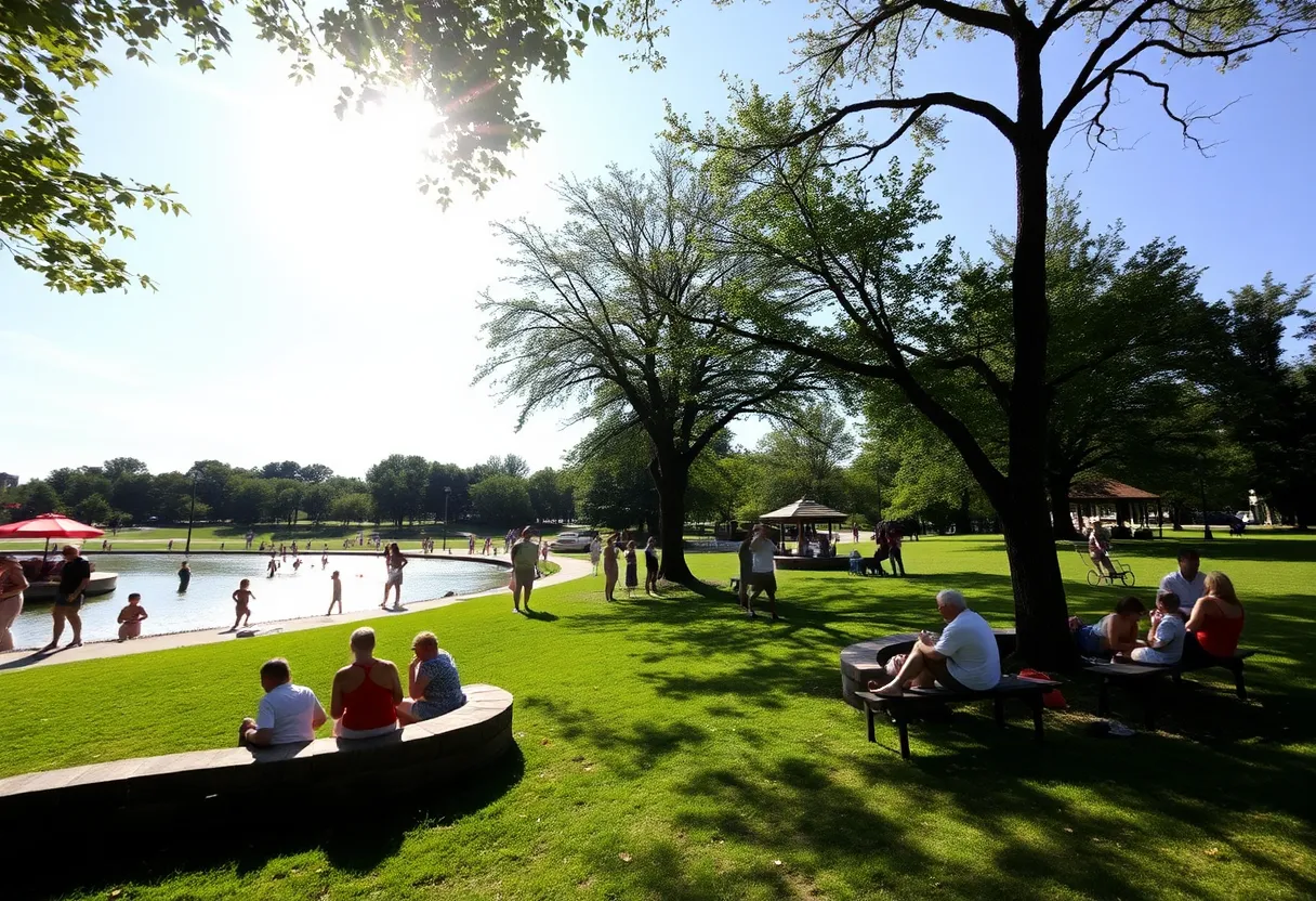 People enjoying shade in Bowling Green during extreme heat