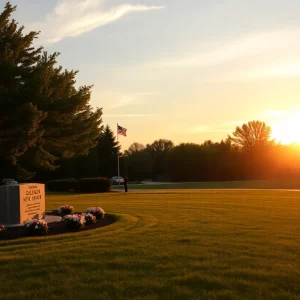 A serene park setting in Bowling Green, Kentucky during sunset