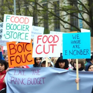 Community members protesting against SNAP and Medicaid cuts in Bowling Green.