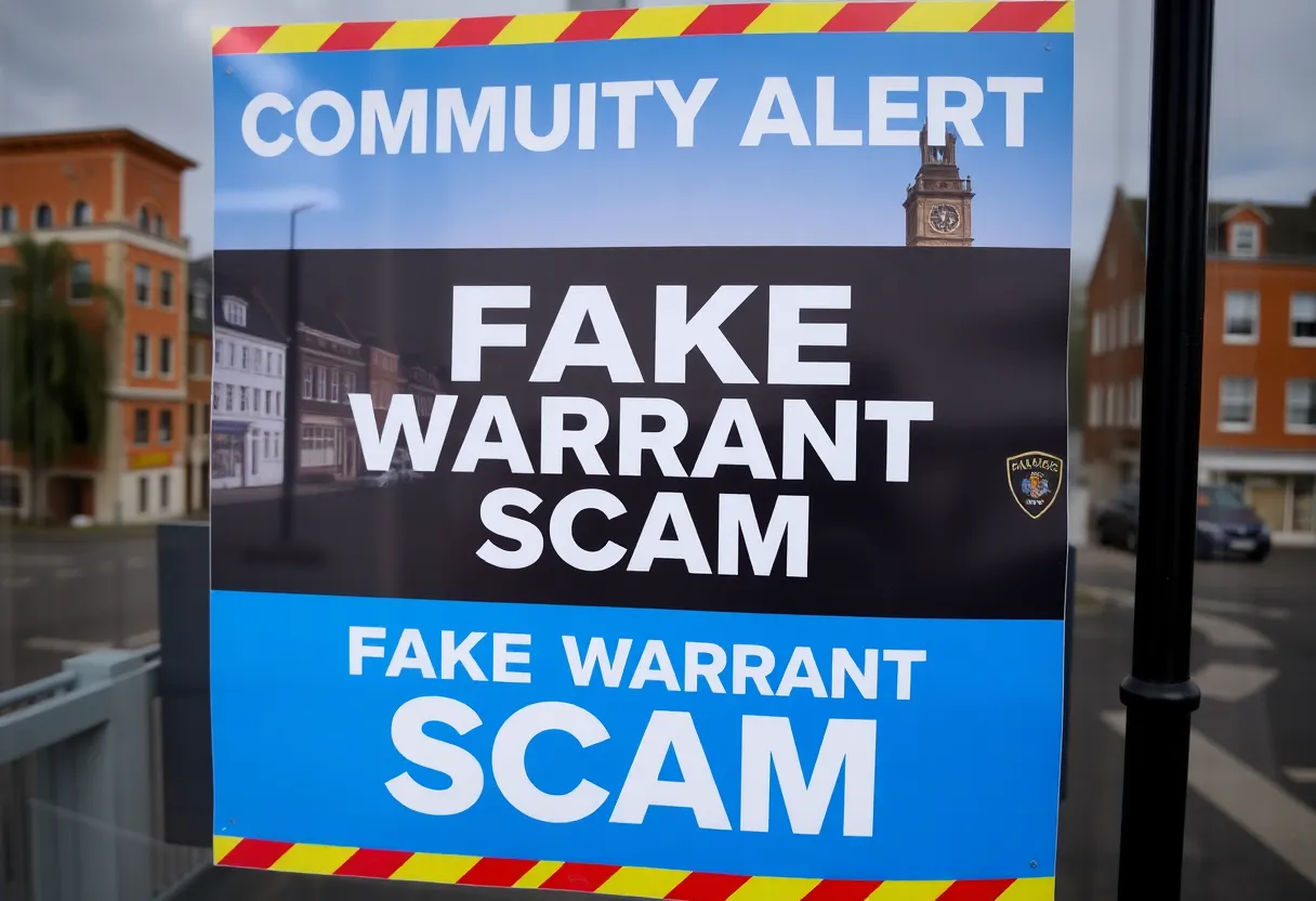 Community alert poster regarding Bowling Green fake warrant scam