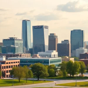 A cityscape of Bowling Green highlighting technology companies and growth.