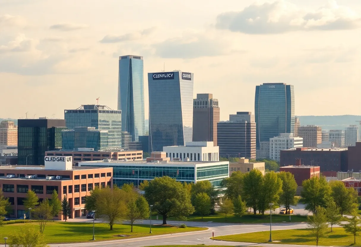 A cityscape of Bowling Green highlighting technology companies and growth.