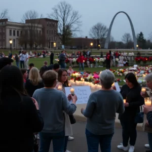 Community members gathering for a candlelight vigil in St. Louis