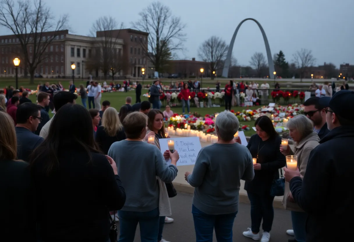 Community members gathering for a candlelight vigil in St. Louis