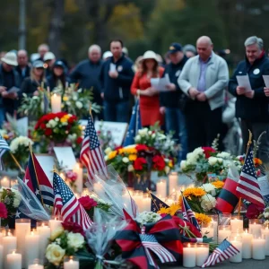 Memorial for deputies with flowers and candles
