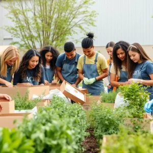 Volunteers participating in community service during Day of Caring event.