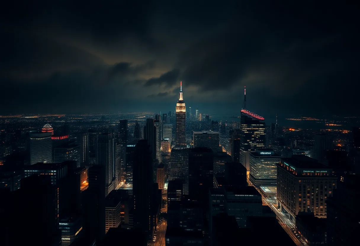 Night view of an Ecuadorian city representing safety and justice efforts.
