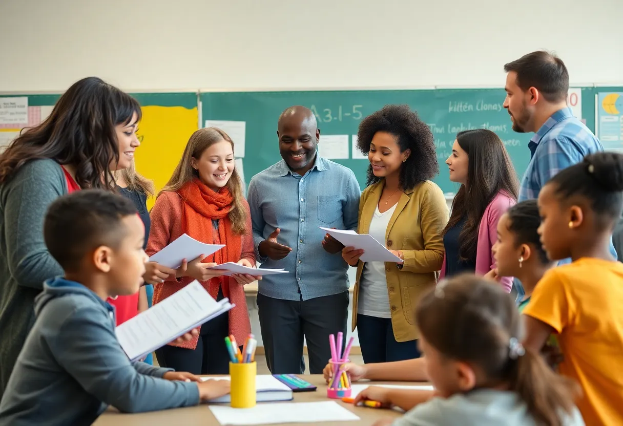 Educators discussing strategies in a school setting