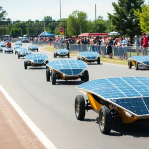 Solar-powered vehicles racing at the Electrek Formula Sun Grand Prix in Bowling Green