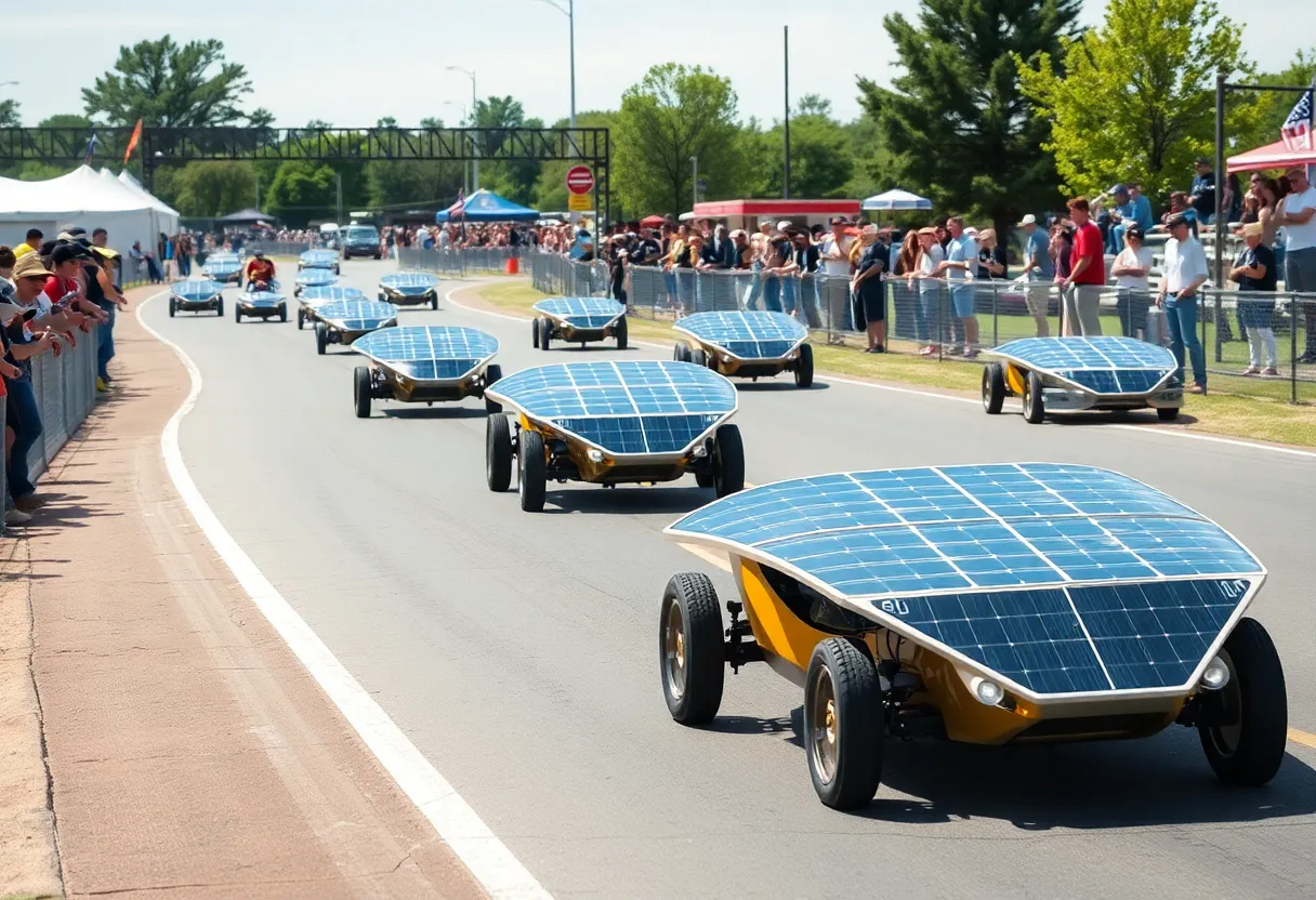 Solar-powered vehicles racing at the Electrek Formula Sun Grand Prix in Bowling Green