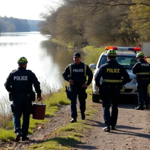 Emergency responders conducting a rescue operation at a riverbank
