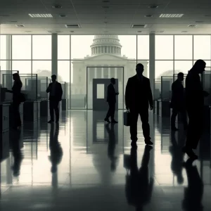 Empty federal office highlighting workforce reduction