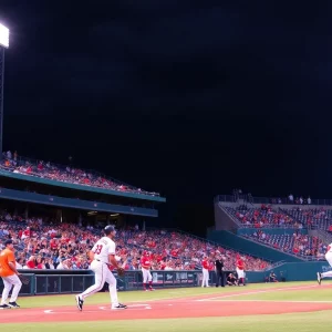 Scene from Greenville Drive baseball game with fans and players in action.