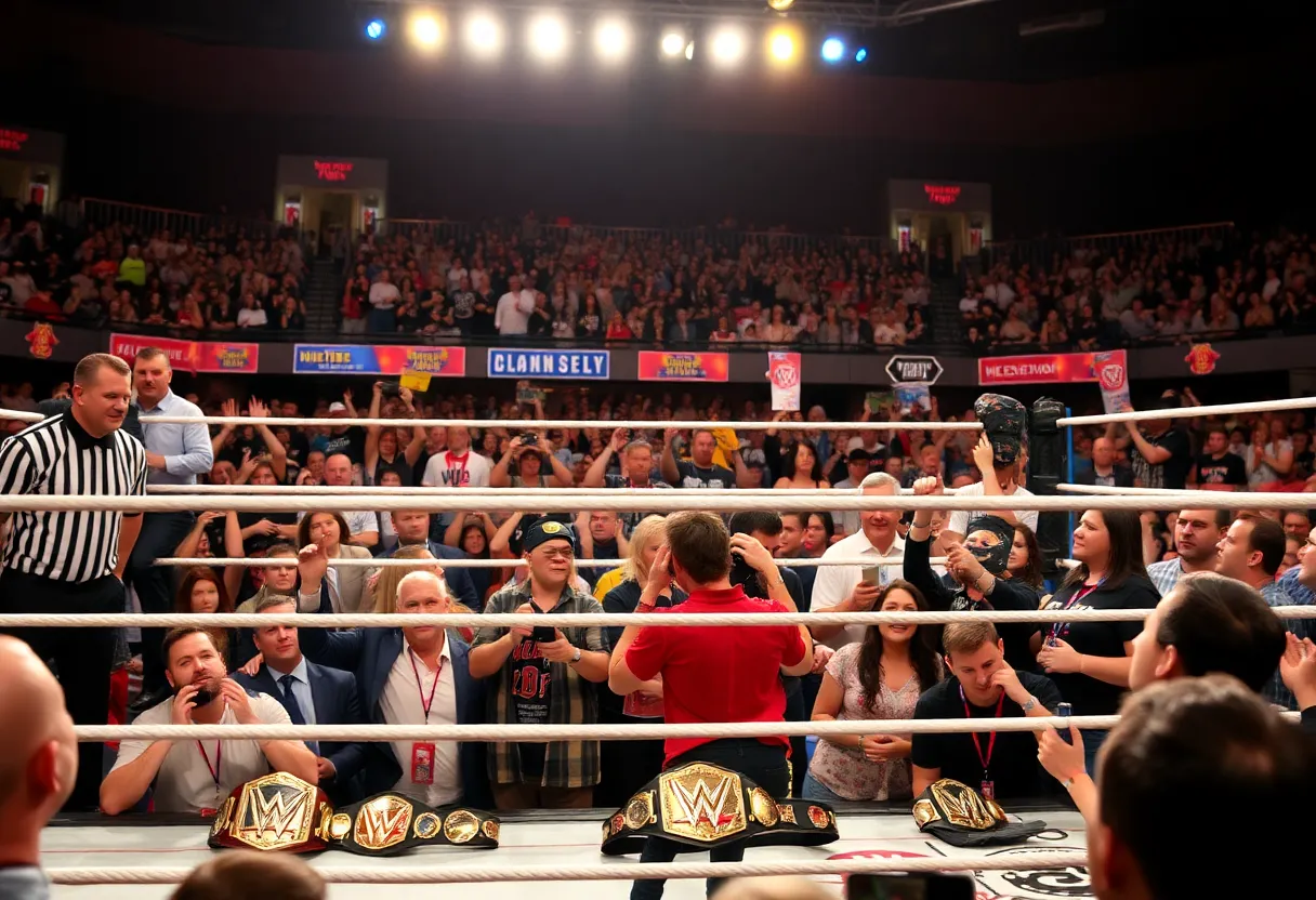 Fans gathering to honor Hulk Hogan in a wrestling ring.
