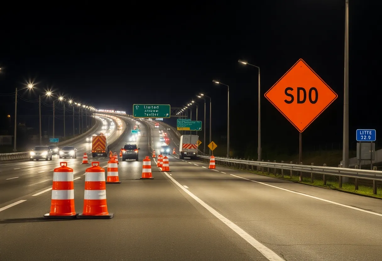 Lane restrictions on I-24 during nighttime work
