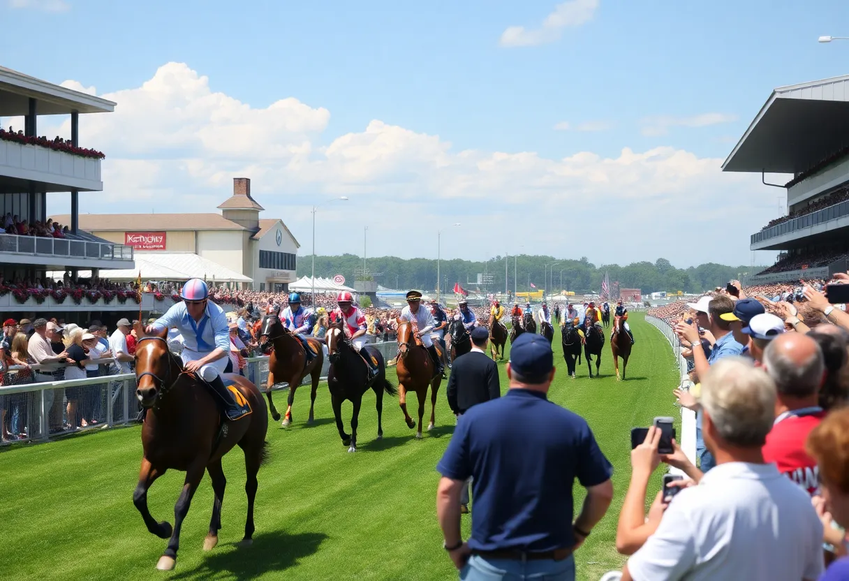 Horses racing at Kentucky Downs during the King of the Turf Handicapping Challenge.