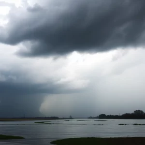 Dark clouds over Kentucky indicating flash flooding risk