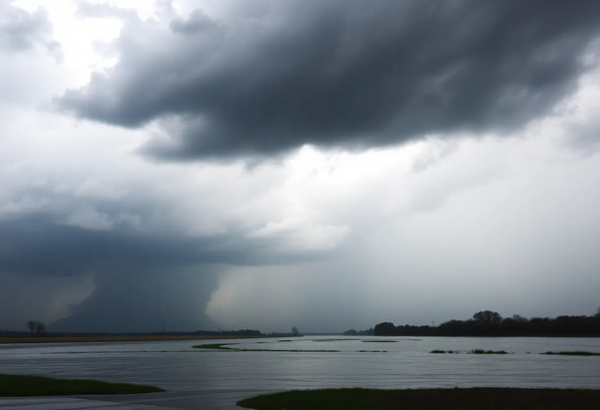 Dark clouds over Kentucky indicating flash flooding risk