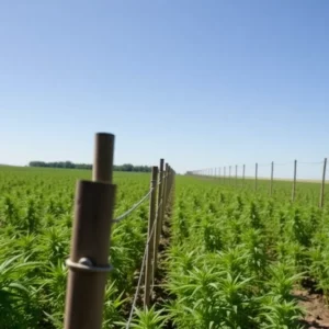 Vibrant hemp field in Kentucky under blue sky