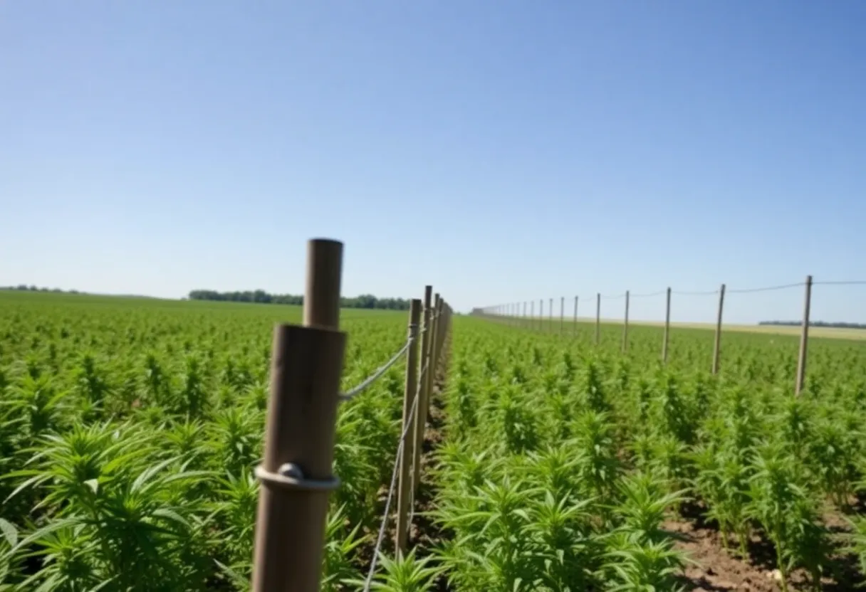 Vibrant hemp field in Kentucky under blue sky