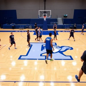 Kentucky women's basketball team practicing on court