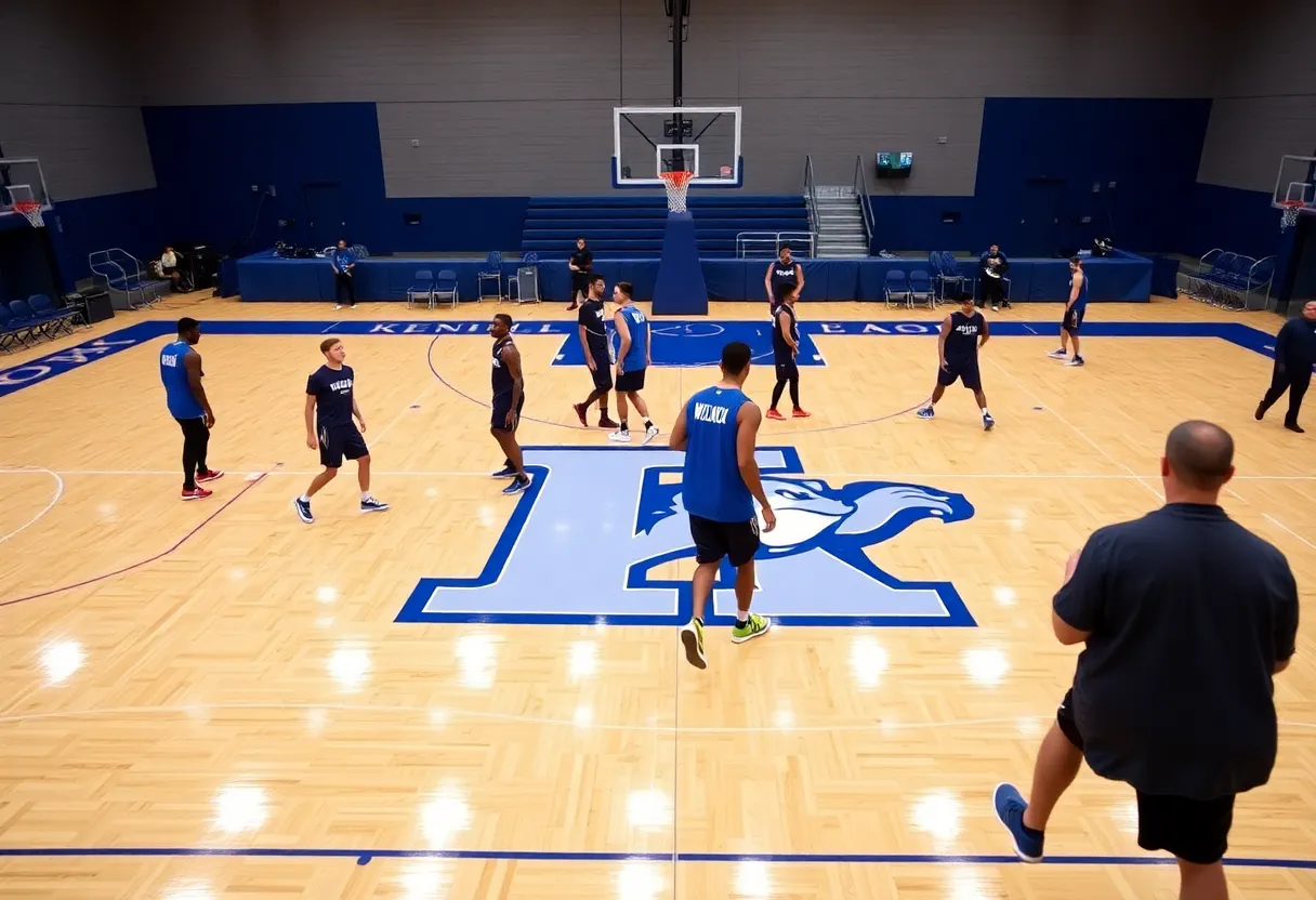 Kentucky women's basketball team practicing on court